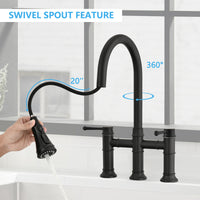 Double Handle Bridge Kitchen Faucet With Pull-Down Spray Head