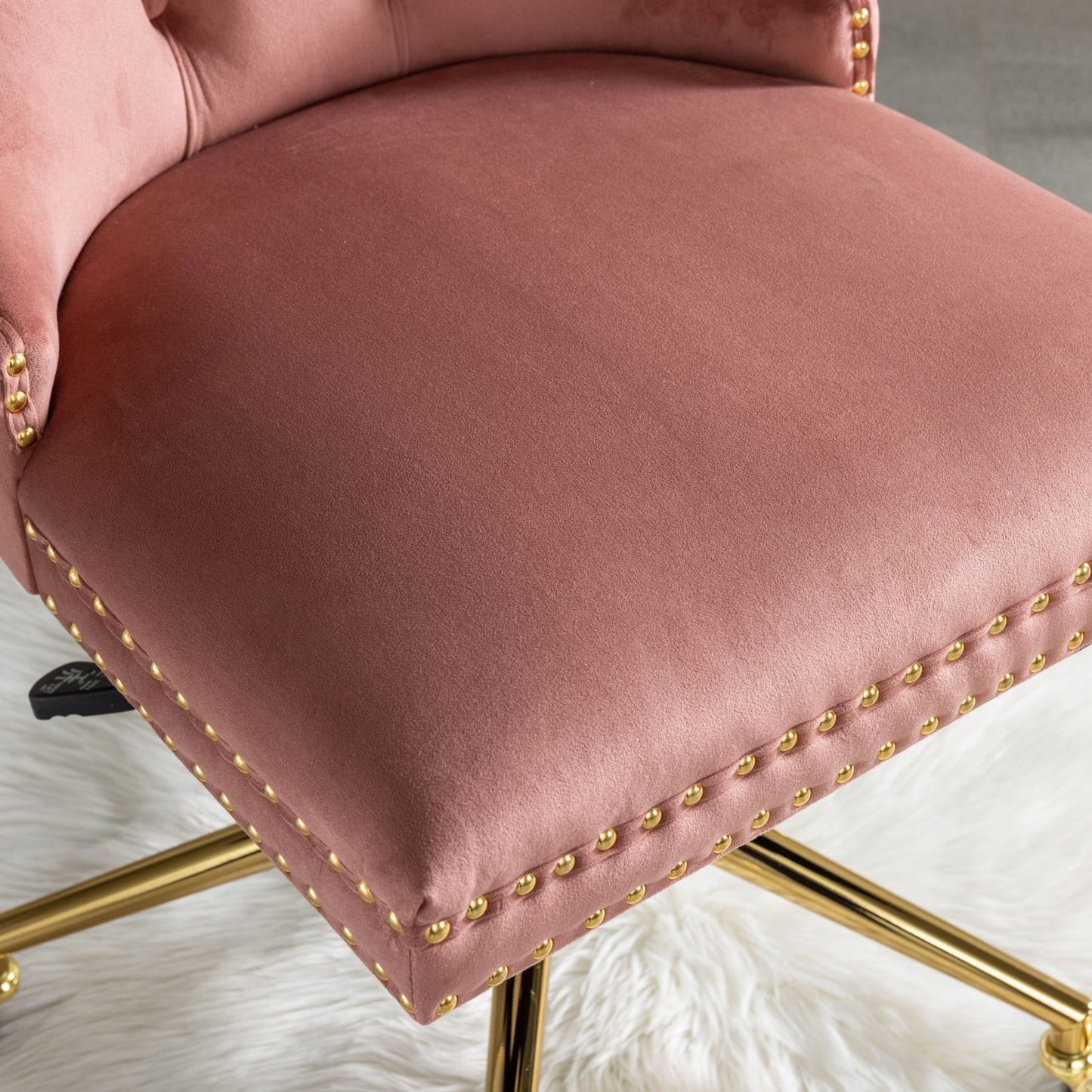 A&A Furniture Office Chair,Velvet Upholstered Tufted Button Home Office Chair with Golden Metal Base,Adjustable Desk Chair Swivel Office Chair (Pink)