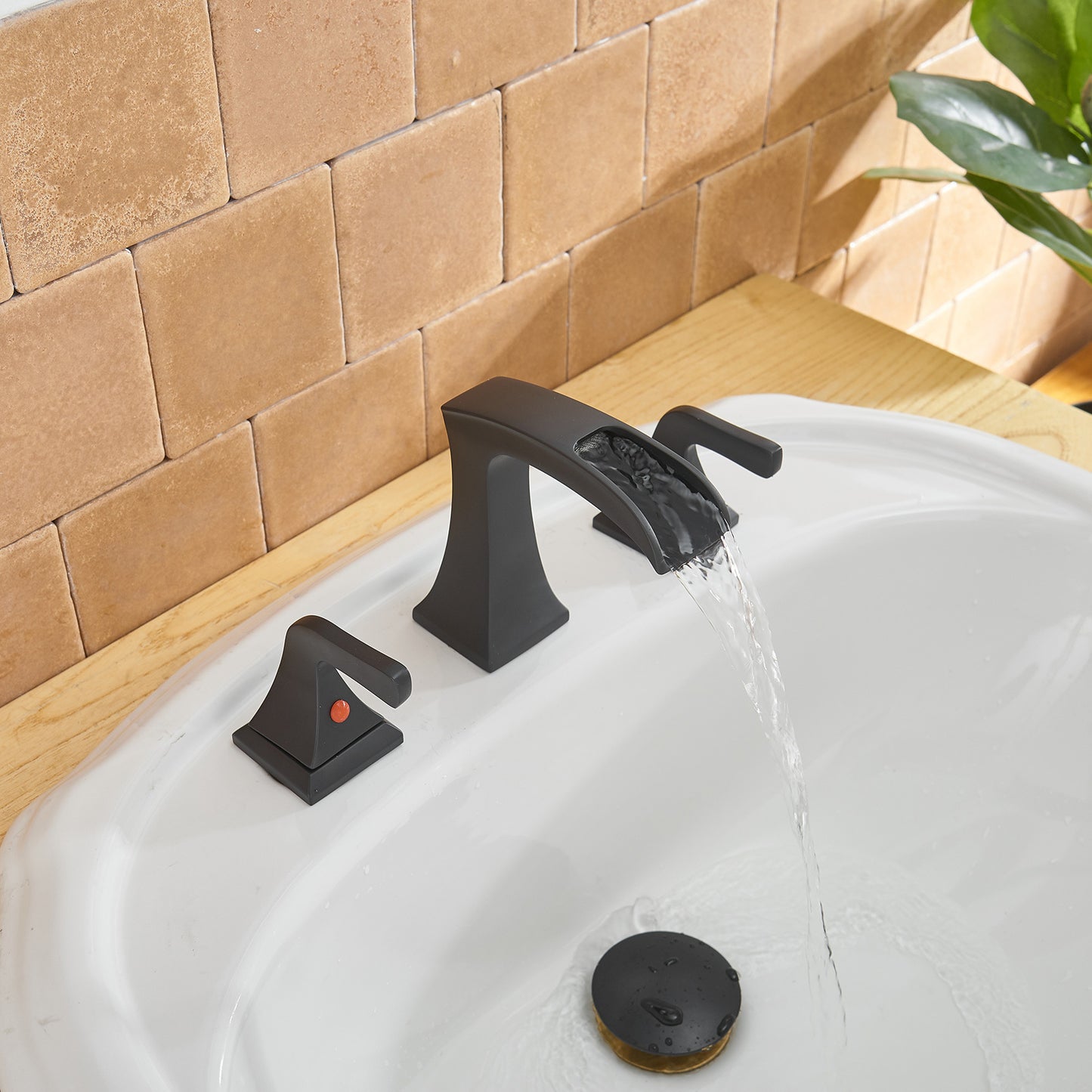 8 in. Widespread 2-Handle Waterfall Bathroom Sink Faucet in Matte Black