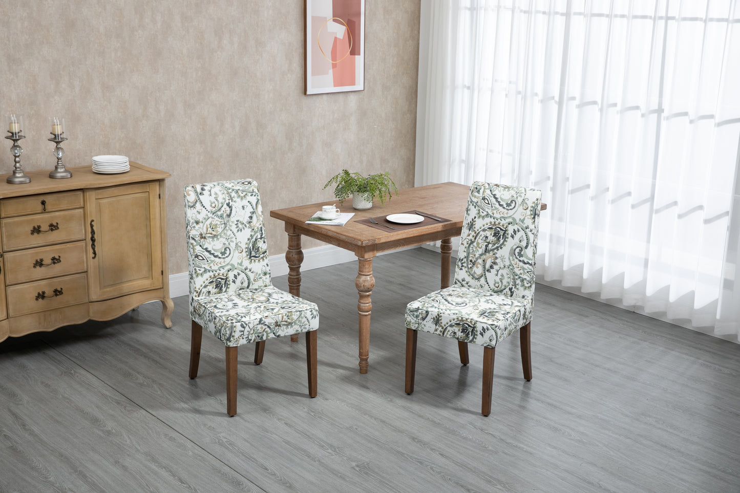 Cover Removable Interchangeable and Washable Taupe Cashew Fabric Upholstered Parsons Chair with Solid Wood Legs 2 PCS