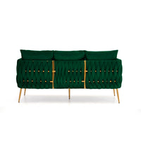 3 Piece Modern Velvet Upholstered Living Room Set with 3-Seater Sofa and 2 Loveseats, Handmade Woven Tufted Back and Arms, Golden Metal Legs, Green Velvet