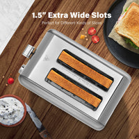 2-Slice Toaster with 1.5 inch Wide Slot, 5 Browning Setting and 3 Function: Bagel, Defrost & Cancel, Retro Stainless-Steel Style, Toast Bread Machine with Removable Crumb Tray, Silver