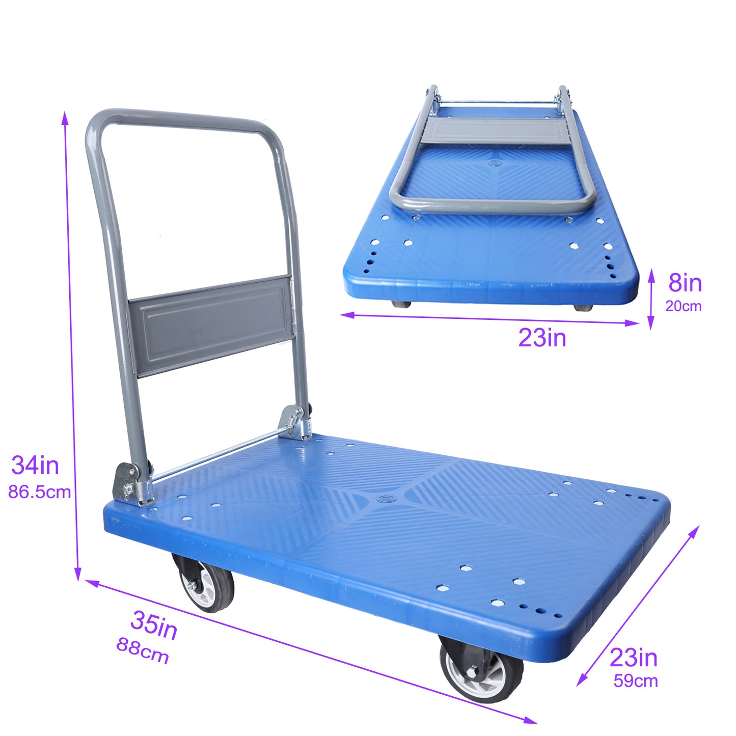 Hand Truck Upgraded Foldable Push Cart Dolly 660 lbs Capacity Moving Platform Hand Truck Heavy Duty Space Saving Collapsible Swivel Push Handle Flat Bed Wagon