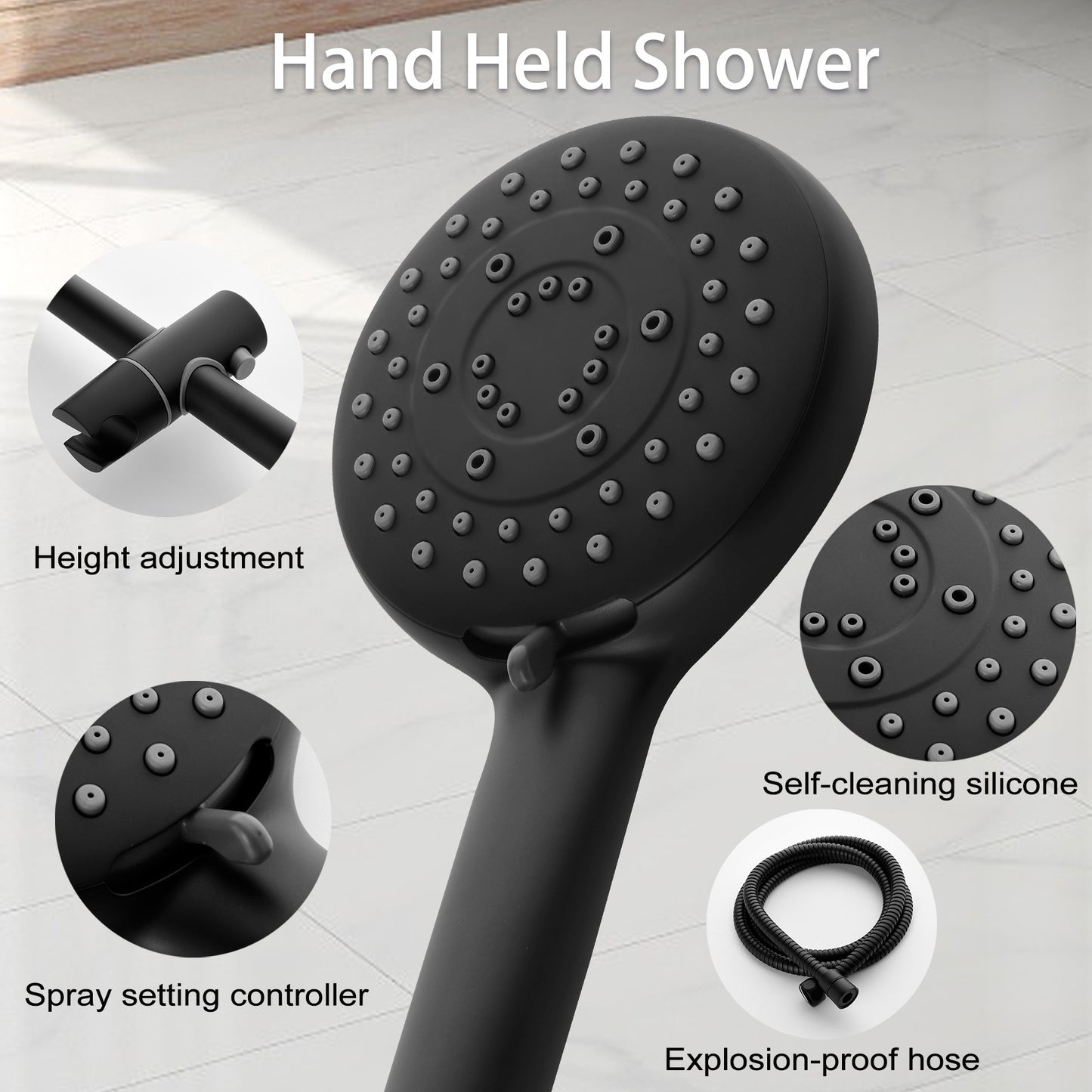 Shower System with Shower Head, Hand Shower, Slide Bar, Bodysprays, Shower Arm, Hose, Valve Trim, and Lever Handles