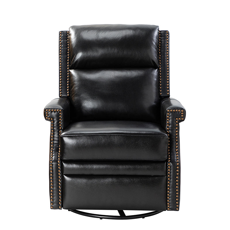 Louise Genuine Leather Swivel Rocker Recliner-BLACK