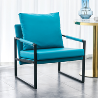 PU Leather Accent Arm Chair Mid Century Modern Upholstered Armchair with Metal Frame Extra-Thick Padded Backrest and Seat Cushion Sofa Chairs for Living Room ( Cyan PU Leather + Metal + Foam ) SF-008