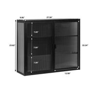 27.56"Glass Doors Modern Two-door Wall Cabinet with Featuring Three-tier Storage for Entryway Living Room Bathroom Dining Room,Black