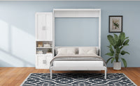 Full Size Murphy Bed with 1 Side Cabinet Storage Shelf, 61.5-inch Cabinet Bed Folding Wall Bed with Desk Combo Perfect for Guest Room,Study, Office, Antique Grey White