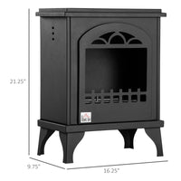 HOMCOM Ethanol Fireplace, 9.75" Freestanding Stove Heater 0.32 Gal Max 470 Sq. Ft., Burns up to 3 Hours, Black