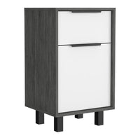 Nightstand in Smokey Oak/White with 1 Drawer and 1 Storage Cabinet for Bedroom