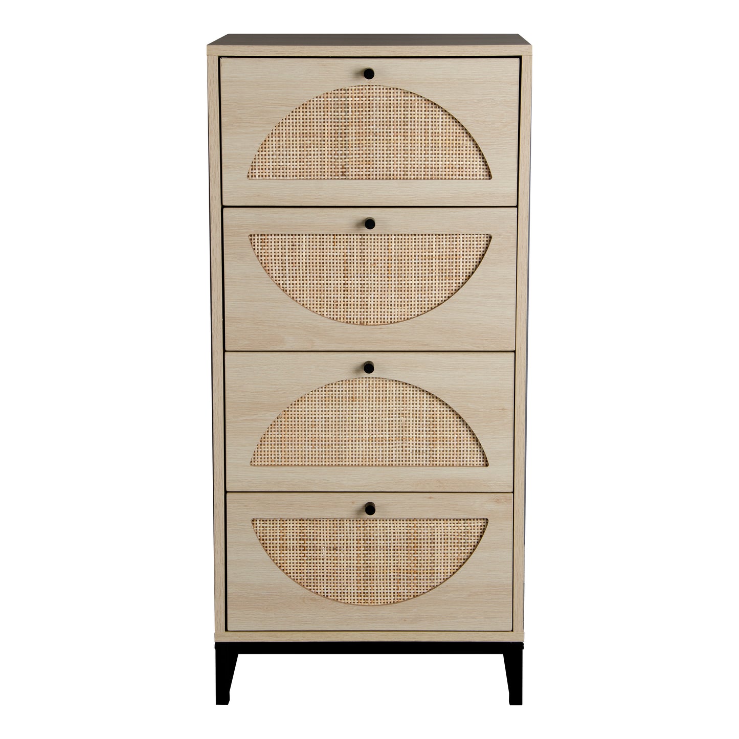 Set of 2, Natural Rattan, Cabinet with 4 Drawers, Suitable for Living room, Bedroom and Study, Diversified Storage