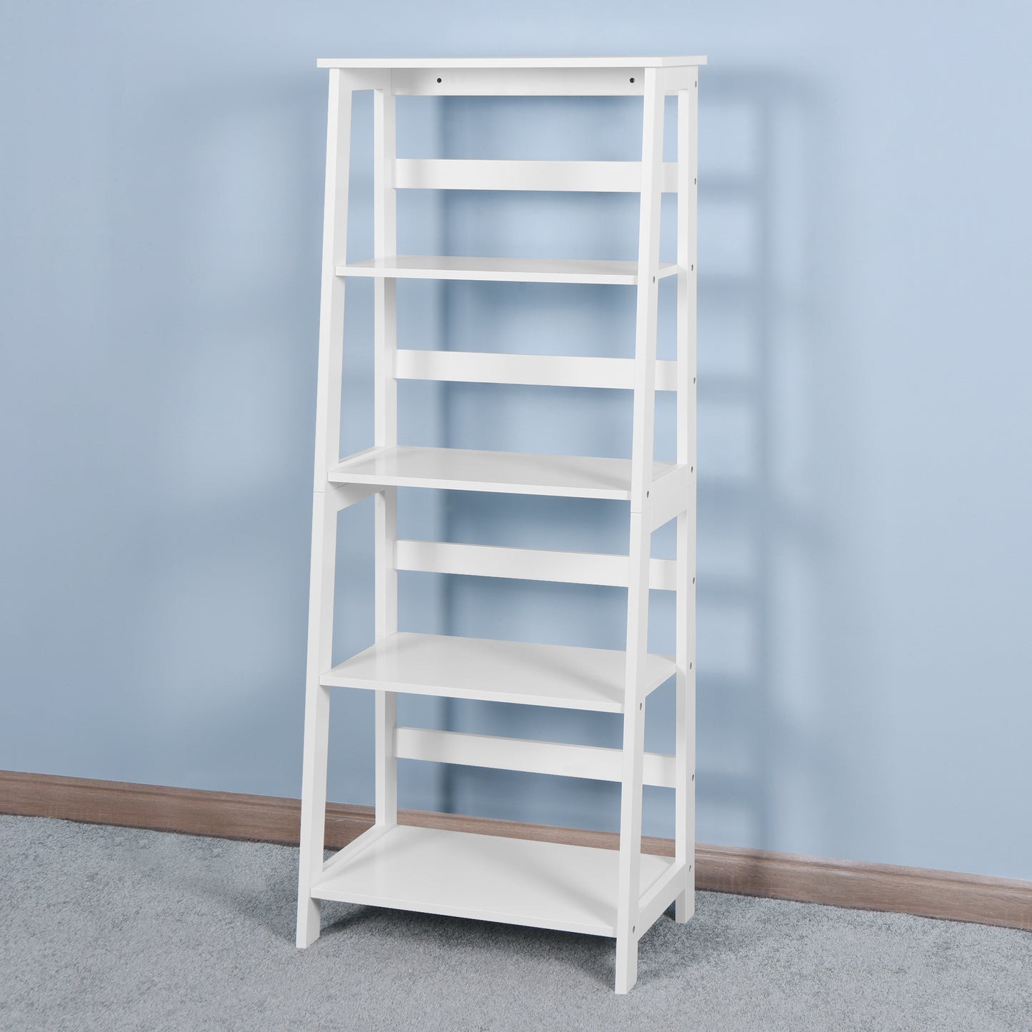 Basics Modern 5-Tier Ladder Wooden shelf Organizer, White 13.7" D x 23.6" W x 58.1" H