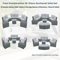 TOPMAX 10-Piece Outdoor Sectional Half Round Patio Rattan Sofa Set, PE Wicker Conversation Furniture Set for Free Combination, Light Gray