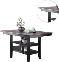 1pc Cunter Height Dining Table Dark Coffee Finish Kitchen Breakfast Dining Room Furniture Table w 2x Storage Shelve Rubber wood