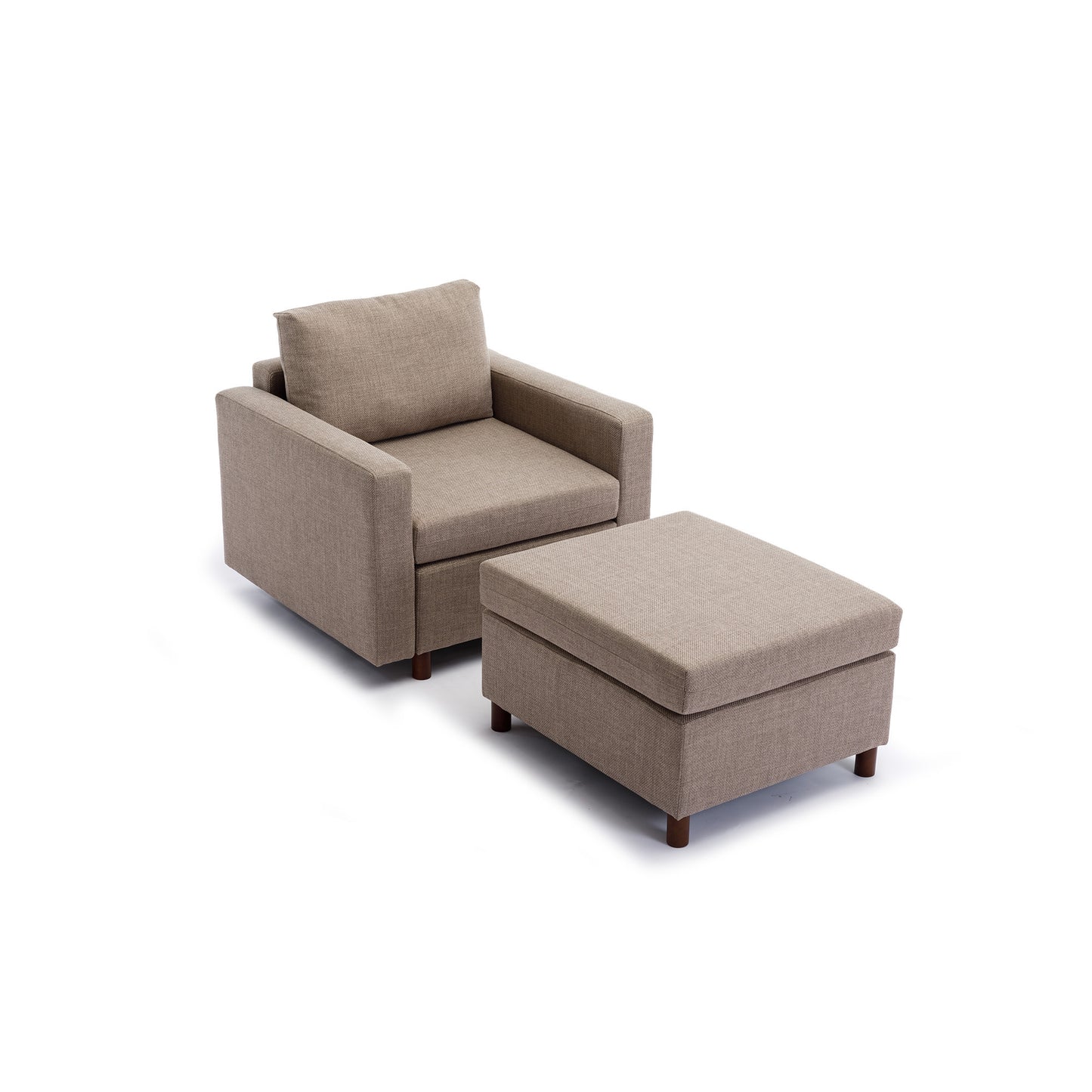 Single Seat Module Sofa Sectional Couch With Armrest With 1 Ottoman,Cushion Covers Non-removable and Non-Washable,Brown