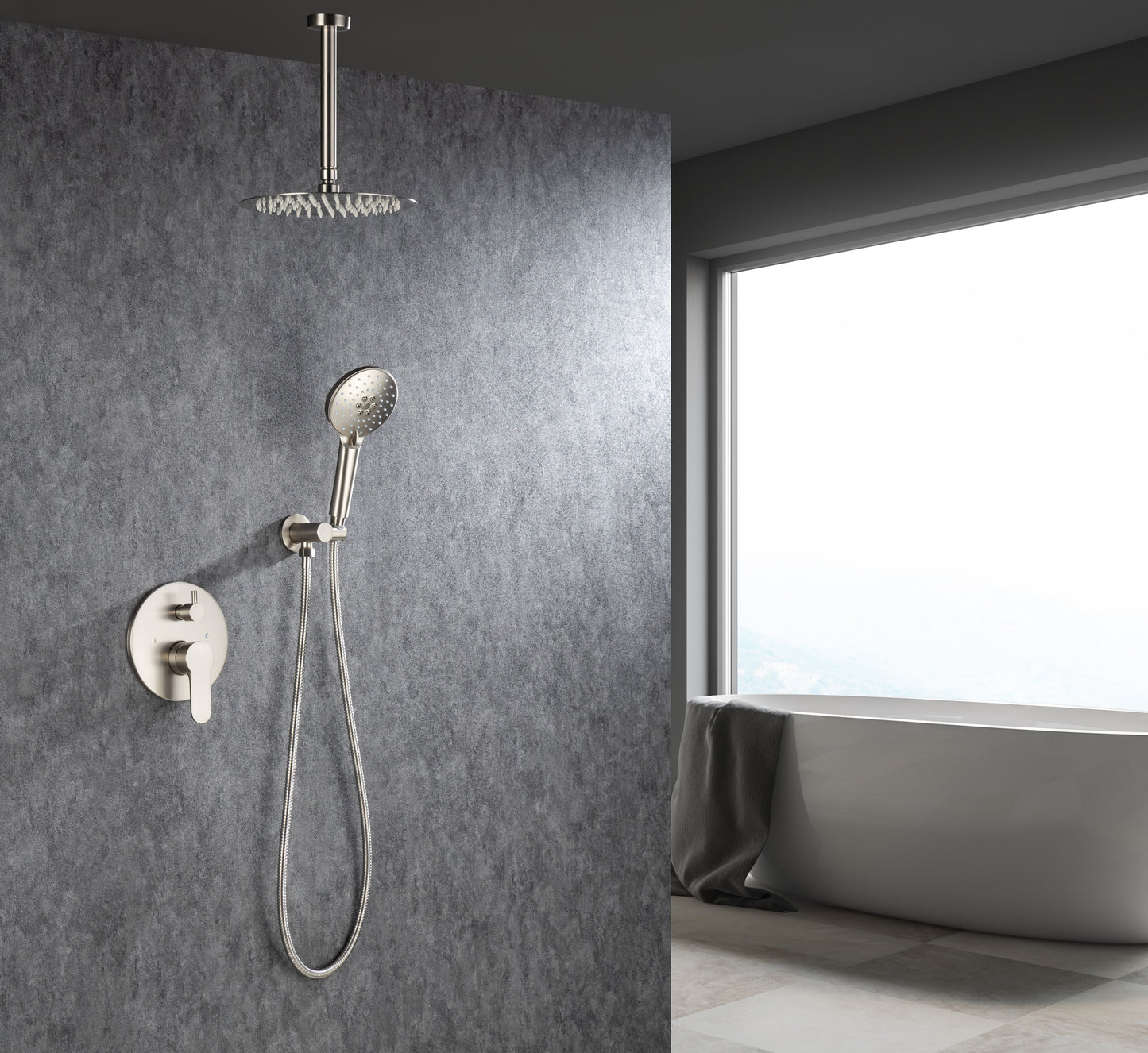 Black Shower System, Ceiling Rainfall Shower Faucet Sets Complete of High Pressure, Rain Shower Head with Handheld, Bathroom Shower Combo with Rough-in Valve Included