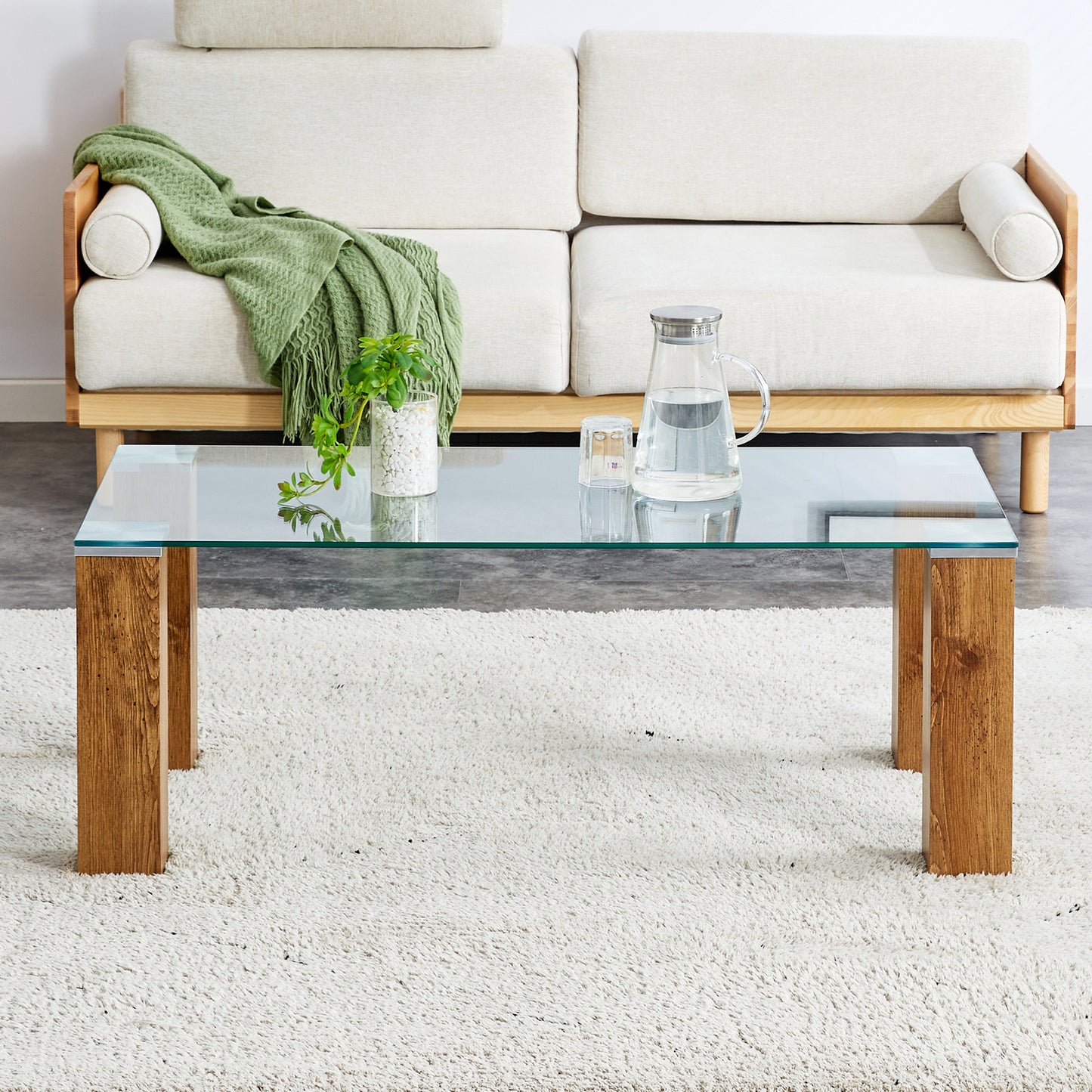 Glass-Top Coffee Table,tea table, with MDF Legs - Stylish Blend of Elegance and Durability 44.9"*21.7"*16.9"