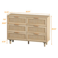 43.31"6-Drawers Rattan Storage Cabinet Rattan Drawer,for Bedroom,Living Room,Natural