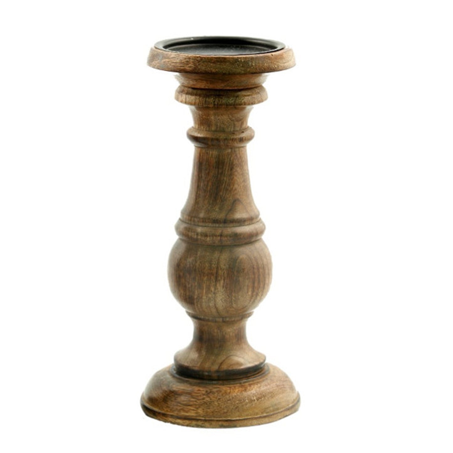 Pillar Shaped Wooden Candle Holder, Set of 3, Brown