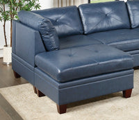 Genuine Leather Ink Blue Tufted 6pc Sectional Set 2x Corner Wedge 2x Armless Chair 2x Ottomans Living Room Furniture Sofa Couch