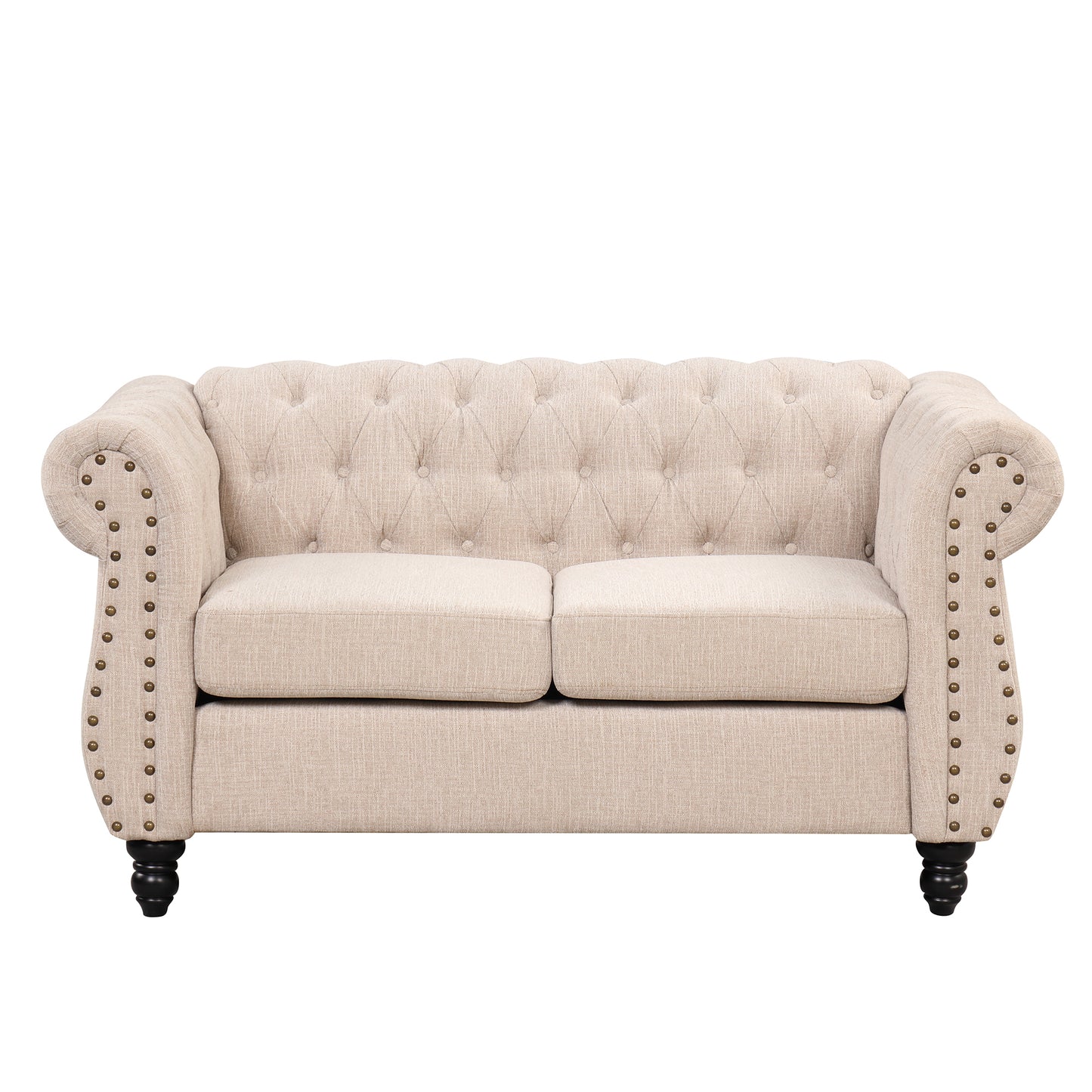 60" modern sofa Dutch plush upholstered sofa, solid wood legs, buttoned tufted backrest, beige