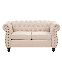 60" modern sofa Dutch plush upholstered sofa, solid wood legs, buttoned tufted backrest, beige