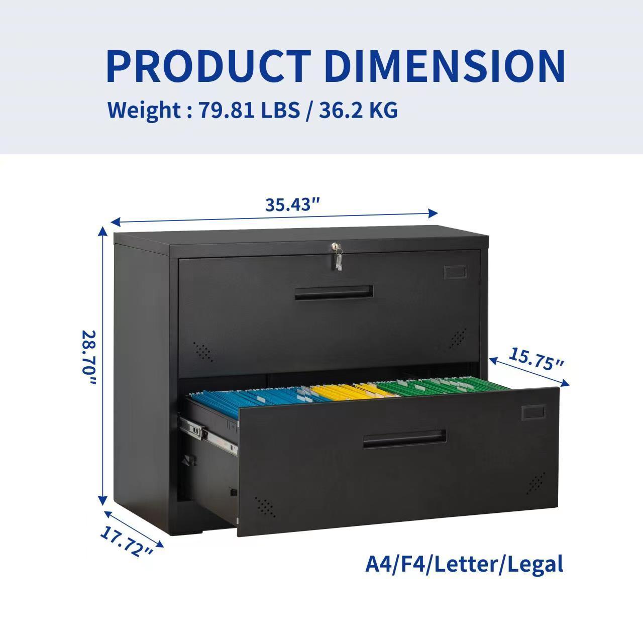 2 Drawer Lateral Filing Cabinet for Legal/Letter A4 Size, Large Deep Drawers Locked by Keys, Locking Wide File Cabinet for Home Office, Metal Steel