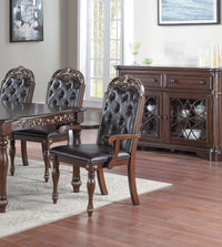 Traditional Brown Finish 9pc Dining Set Table w 2x Arm Chairs 6x Side Chairs Rubber wood Intricate Design Tufted back Cushion Seat Dining Room Furniture