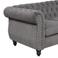 82" modern sofa Dutch plush upholstered sofa, solid wood legs, buttoned tufted backrest, gray