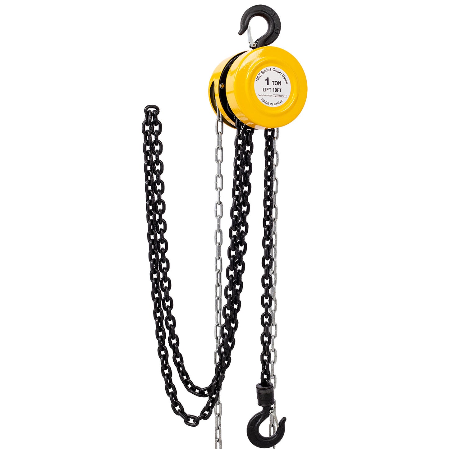 Chain hoist 2200lbs 1T capacity 10ft wIth 2 heavy duty hooks,Manual chain hoist steel construction,Yellow