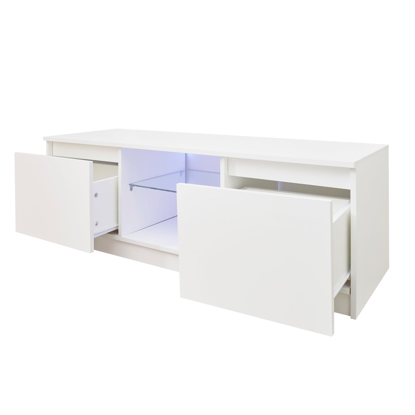 TV Cabinet Wholesale, White TV Stand with Lights, Modern LED TV Cabinet with Storage Drawers, Living Room Entertainment Center Media Console Table