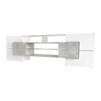 ON-TREND Unique Shape TV Stand with 2 Illuminated Glass Shelves, High Gloss Entertainment Center for TVs Up to 80", Versatile TV Cabinet with LED Color Changing Lights for Living Room, Grey