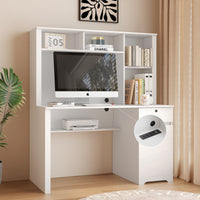 Computer Desk with Hutch & Bookshelf,Wood Executive Desk Teens Student Desk Writing Laptop Home Office Desk with Drawers,3 AC Outlets and 2 USB Charging Ports,Study Laptop Table for Home(White)