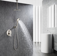 Black Shower System, Ceiling Rainfall Shower Faucet Sets Complete of High Pressure, Rain Shower Head with Handheld, Bathroom Shower Combo with Rough-in Valve Included