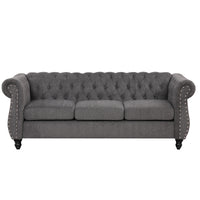 82" modern sofa Dutch plush upholstered sofa, solid wood legs, buttoned tufted backrest, gray