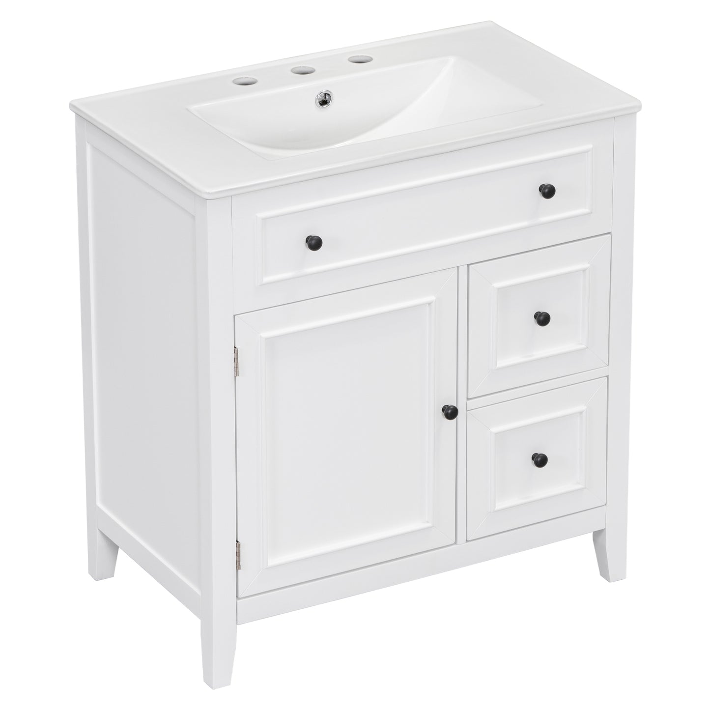 30" Bathroom Vanity with Sink Top, Bathroom Vanity Cabinet with Door and Two Drawers, Solid Wood Frame, One Package, White