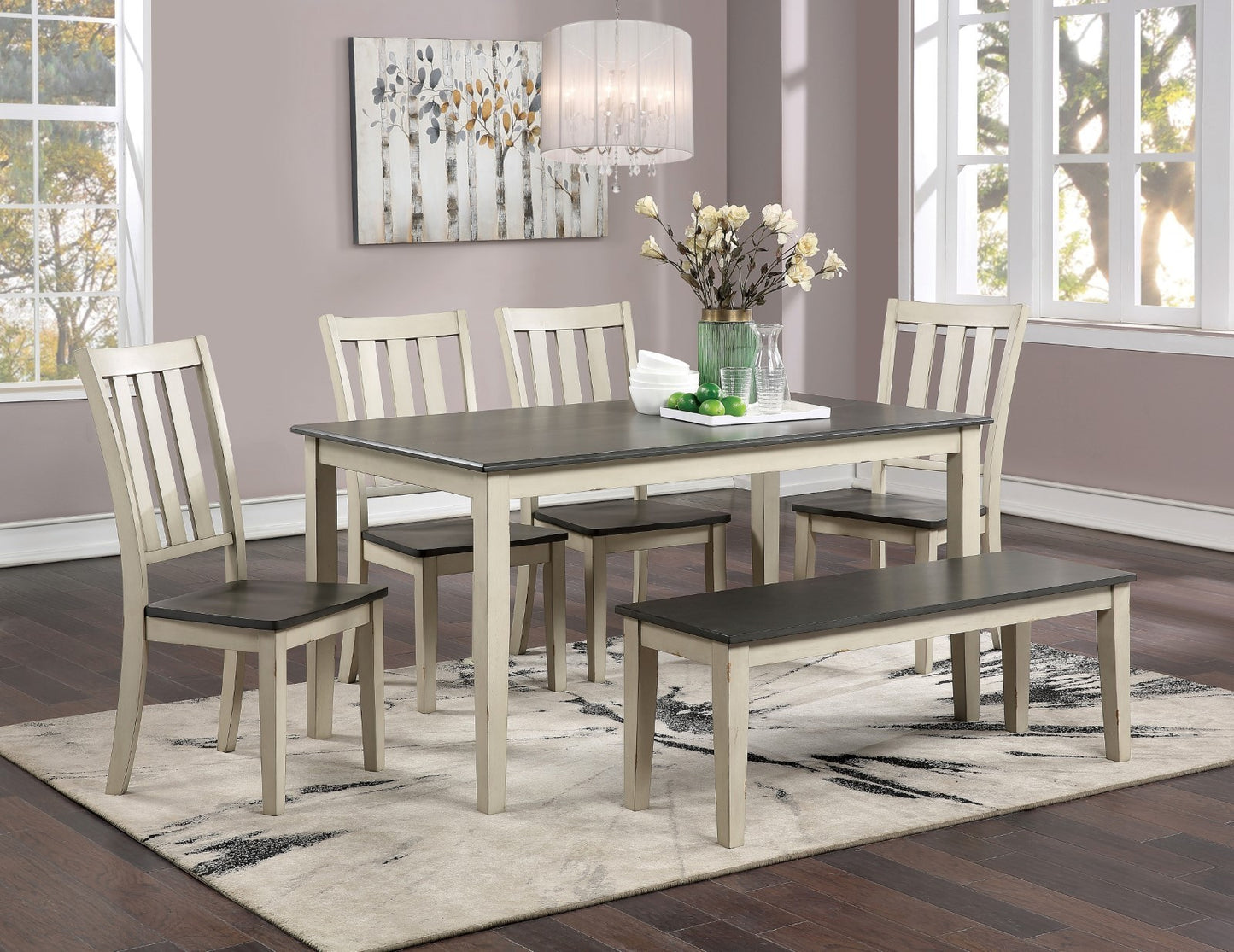 Dining Room Furniture 1pc Dining Table Only Dual Tone Design Antique White / Gray Solid wood Table