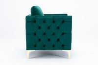 Modern Velvet Armchair Tufted Button Accent Chair Club Chair with Steel Legs for Living Room Bedroom,Green