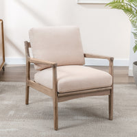 Wood Frame Armchair, Easy Assembly Mid Century Modern Farmhouse Accent Chair Lounge Chair for Living Room, Bedroom, Home Office,Tan Linen, Set of Two