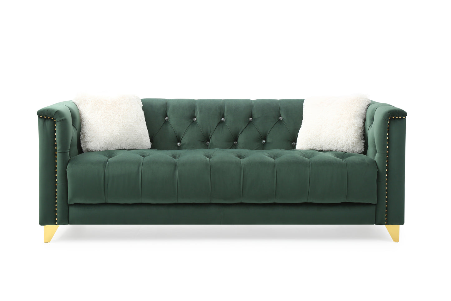 Russell Tufted Upholstery 3Pc Living Room Set Finished in Velvet Fabric in Green