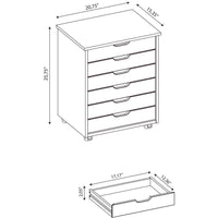 Six Drawer Wide Roll Storage Cart, Gray Wood Finish, Office and Home Furniture