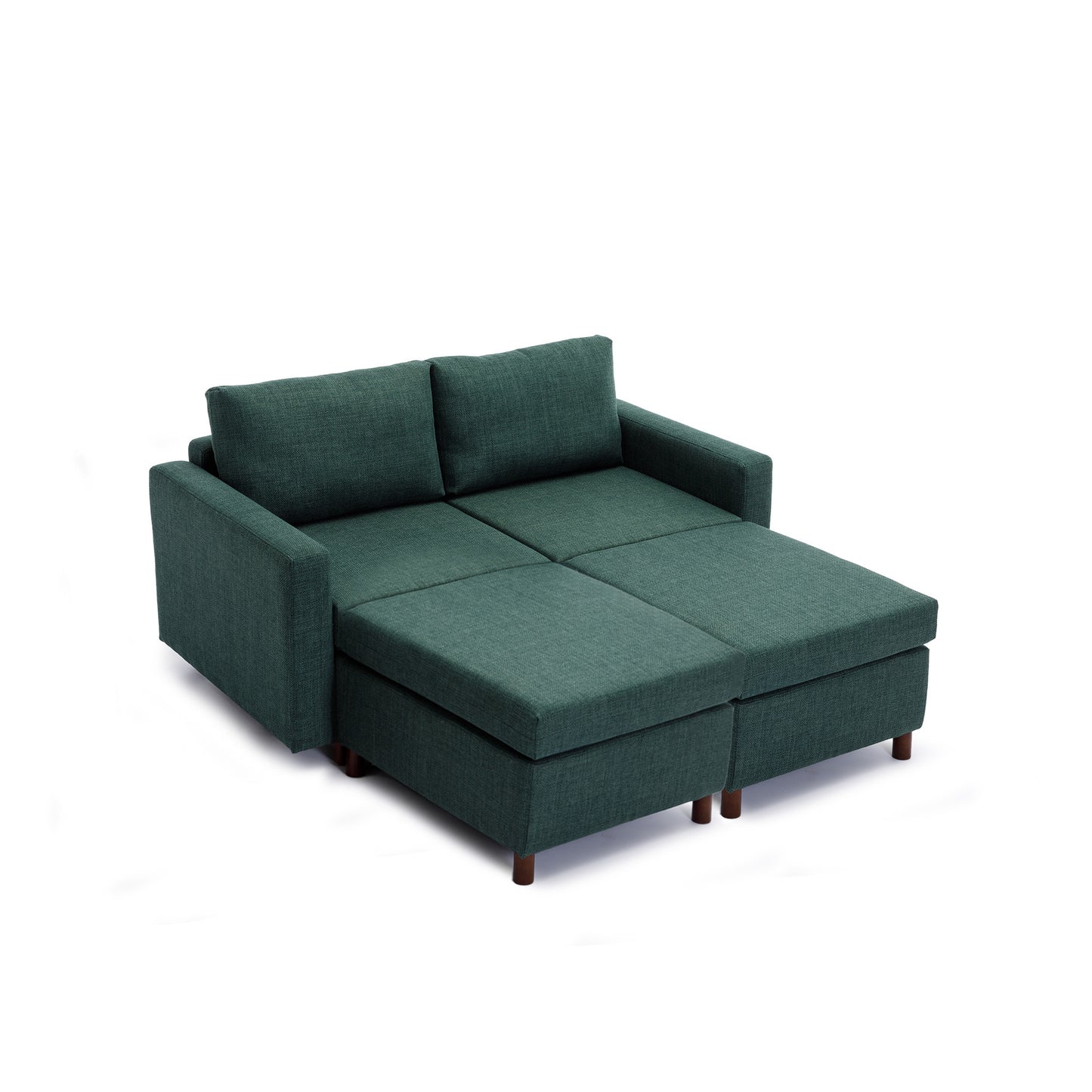 2 Seat Module Sectional Sofa Couch With 2 Ottoman for living room,Seat Cushion and Back Cushion Non-Removable and Non-Washable,Green