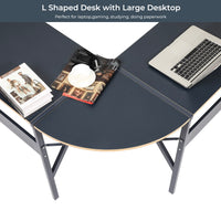 L-Shaped Desk Corner Computer Desk, Space-Saving & Multifunctional Home Office Desk Writing Workstation Study Desk with Round Corner (Dark Grey)