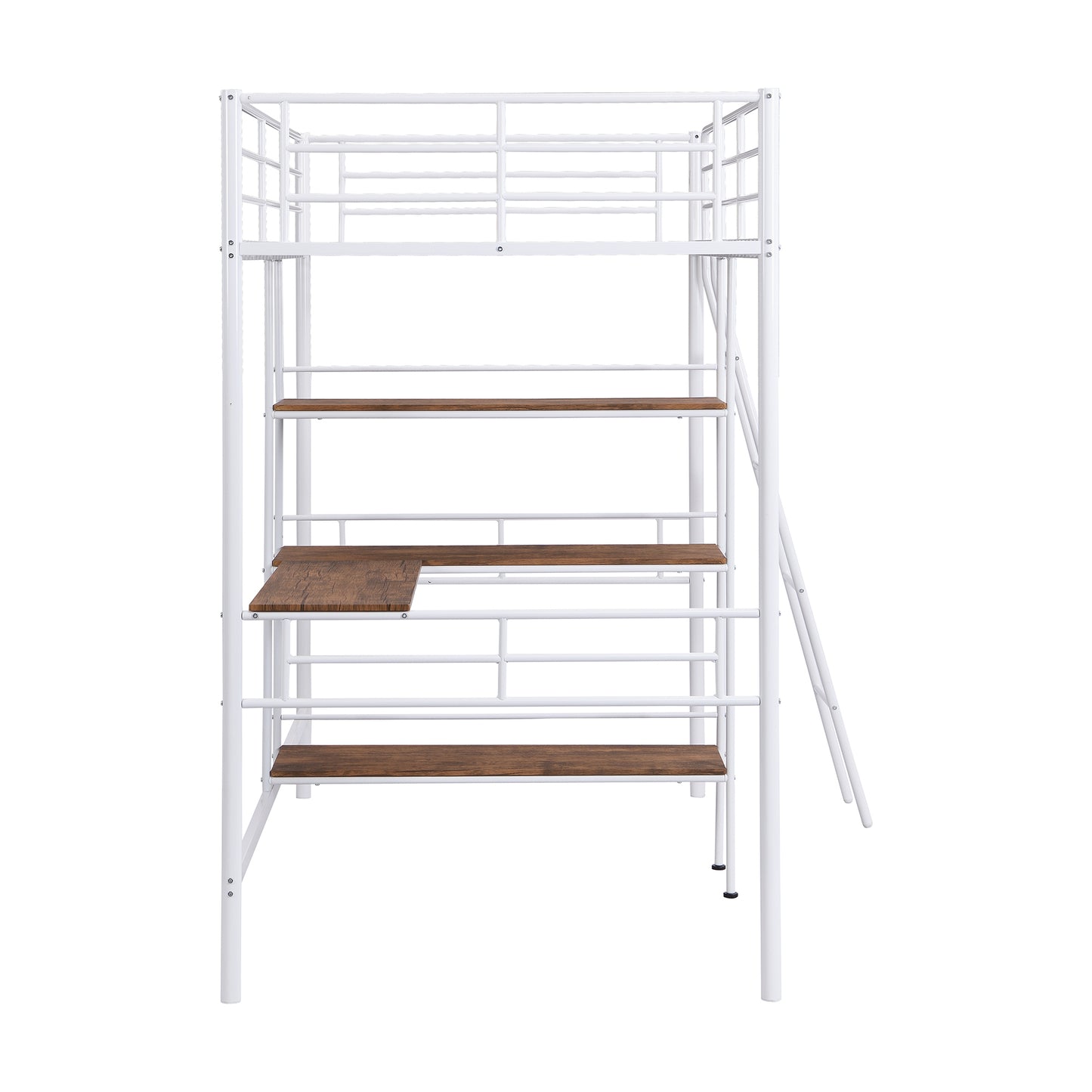 Twin Size Metal Loft Bed and Built-in Desk and Shelves,White(OLD SKU:WF280270AAK)