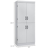 HOMCOM 70" Kitchen Pantry, Tall Freestanding Storage Cabinet, 6-tier Shelving with 2 Adjustable Shelves and 4 Doors for Dining Room, Gray