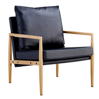 Sofa Chair.Black PU Leather Accent Arm Chair Mid Century Modern Upholstered Armchair with Imitation solid wood color Metal Frame Padded Backrest and Seat Cushion Sofa Chairs for Living Room SF-010