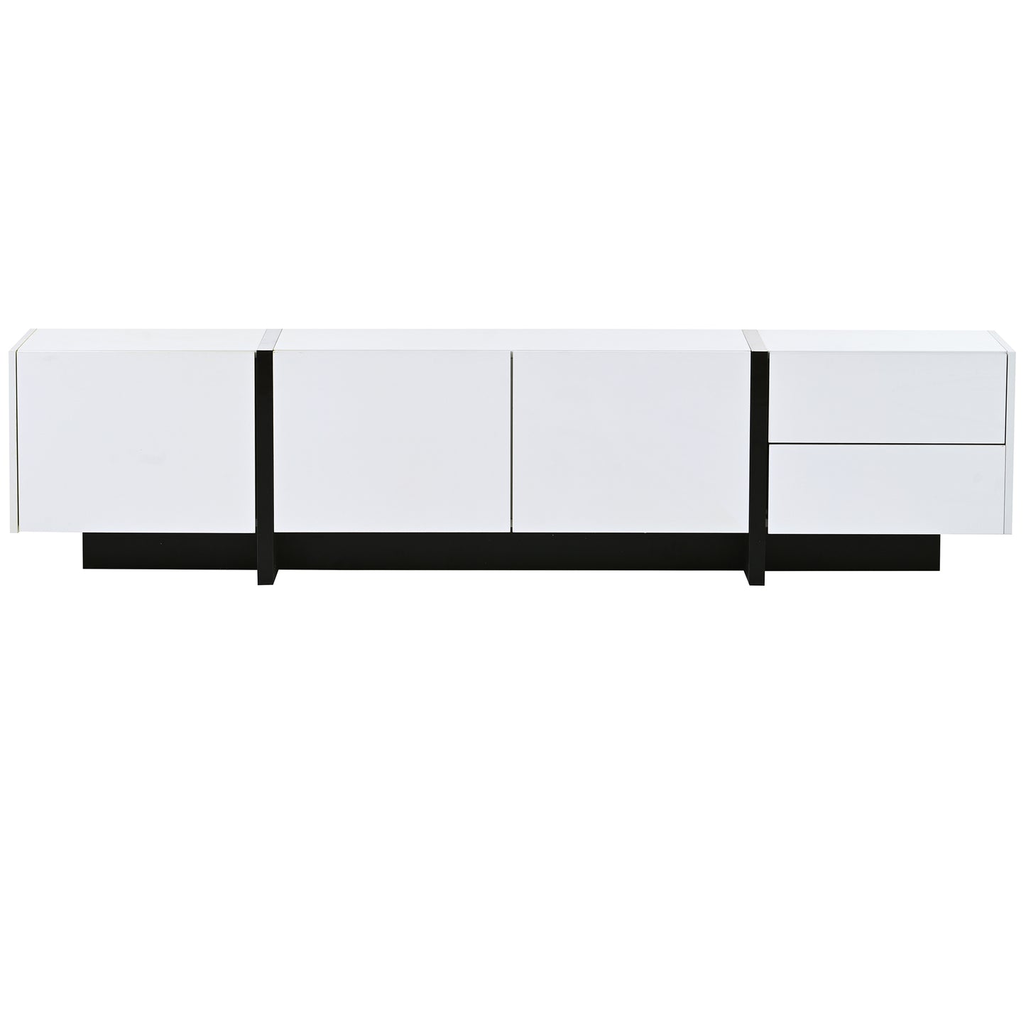 ON-TREND White & Black Contemporary Rectangle Design TV Stand, Unique Style TV Console Table for TVs Up to 80'', Modern TV Cabinet with High Gloss UV Surface for Living Room.