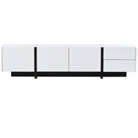 ON-TREND White & Black Contemporary Rectangle Design TV Stand, Unique Style TV Console Table for TVs Up to 80'', Modern TV Cabinet with High Gloss UV Surface for Living Room.