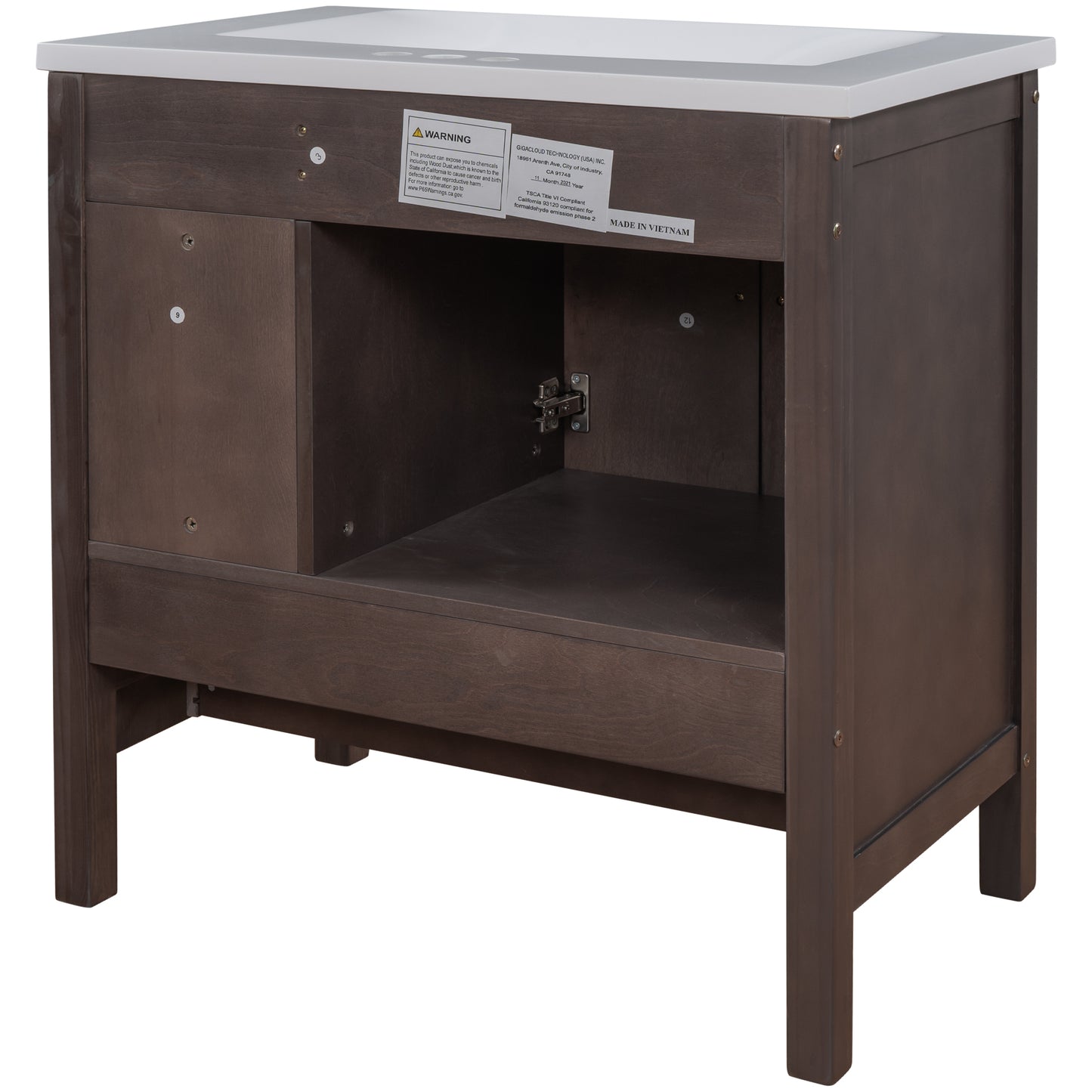 30" Bathroom Vanity Base Only, Solid Wood Frame, Bathroom Storage Cabinet with Doors and Drawers, Brown