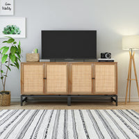 Natural rattan, 2 door cabinet, with 1 Adjustable Inner Shelves, rattan, Accent Storage Cabinet, Set of 2